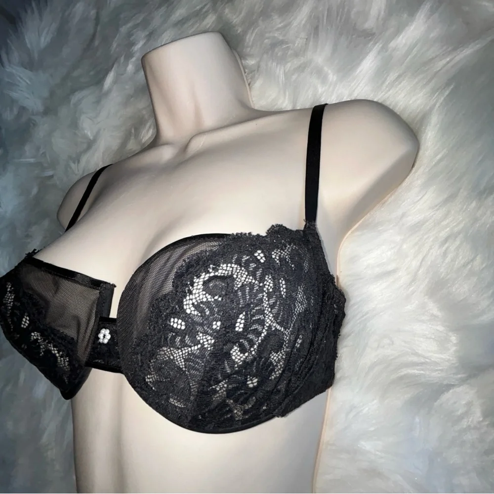 Sexy Black Lace &‎ Sheer Mesh Underwire Bra y2K Glam 36C